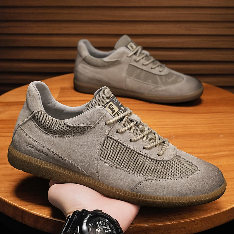 Accept OEM Service Add Logo Breathable Genuine Leather Mesh Upper TPR Sole Retro Men's Moral Trading Shoes