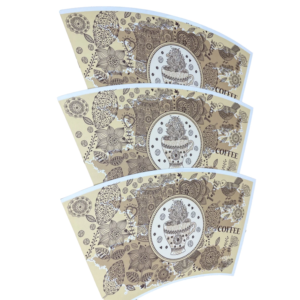 Biodegradable flexography printing 280 gsm single wall pe coated paper cup fan raw material for hot drinks coffee cups