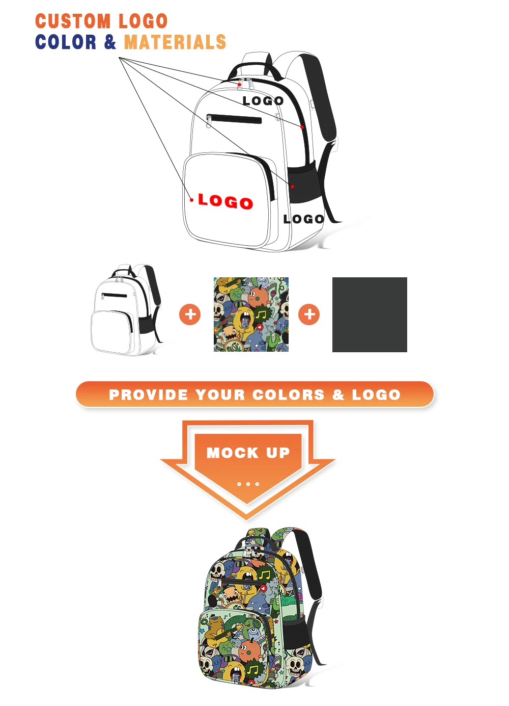 Factory Custom Printing Waterproof Casual Book Bags Backpack Student