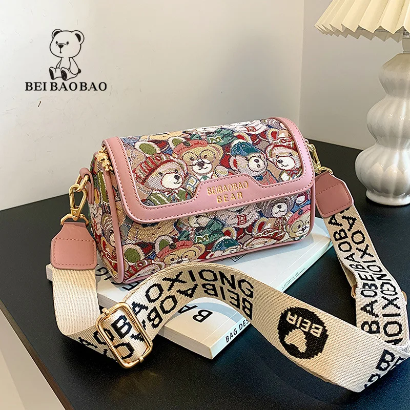 Trendy Cartoon Embroidered Bear Crossbody Bags by BEIBAOBAO