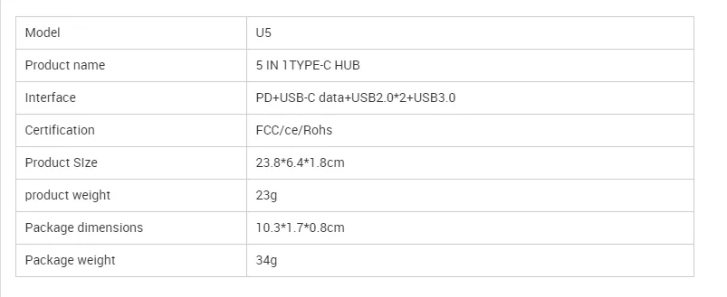 Computer Accessories Type C Hub  Abs+aluminum Alloy Pd+usb-c Data+usb2.0*2+usb3.0