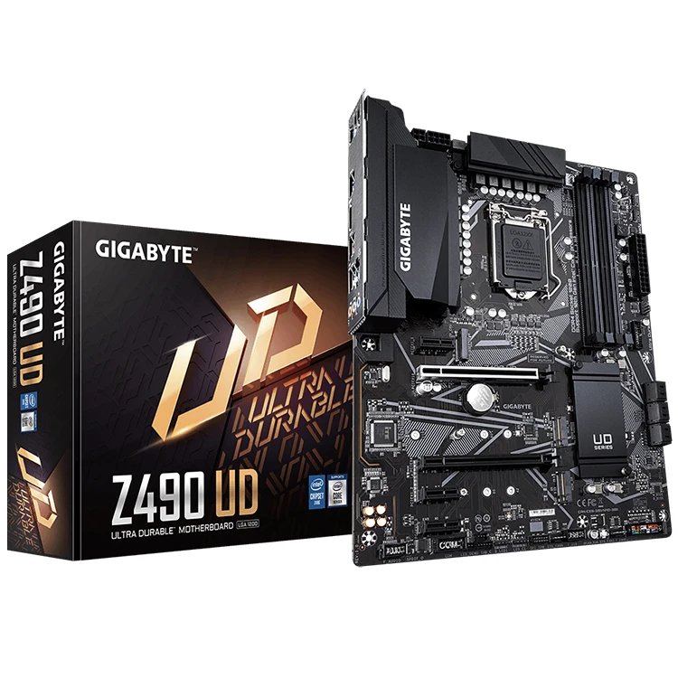 Gigabit Z490 UD Motherboard yang digunakan dengan LGA1200 soket Intel Z490  Express Chipset mendukung 10th Gen Intel Core Series Processor