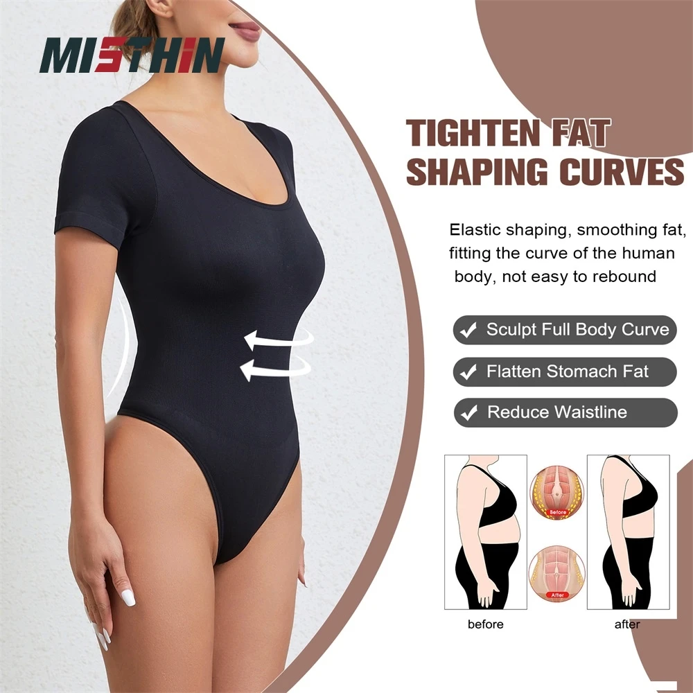 Round Neck Seamless Gym Women Sleeved Thong Panti Tummy Control Bodysuit Underwear Waist Trainer Shapewear Shaper