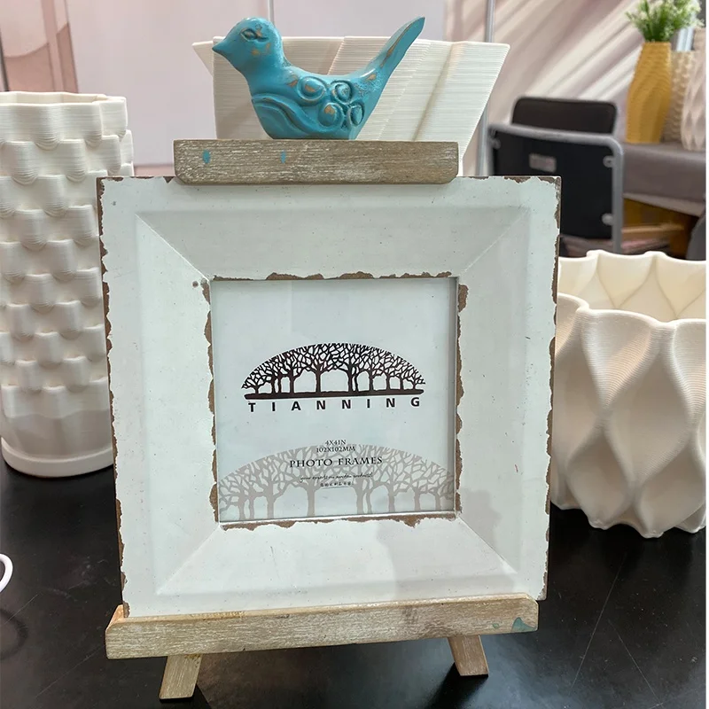 White Washed Rustic MDF Solid Wood Distressed Shabby Picture Frame 4x6 5x7 8x10 Custom Size Bird Accent Photo Framed Easel Frame