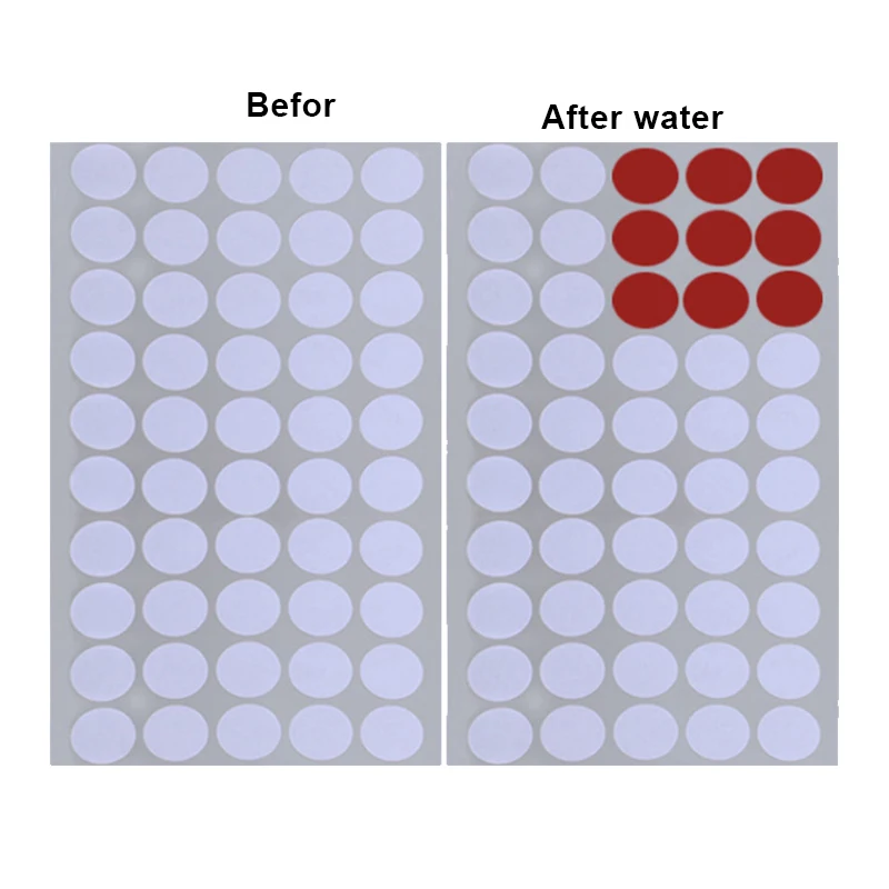 Water-Activated Color-Changing Security Labels Red PET Liquid Contact Indicator Paper Stickers Packaging Included
