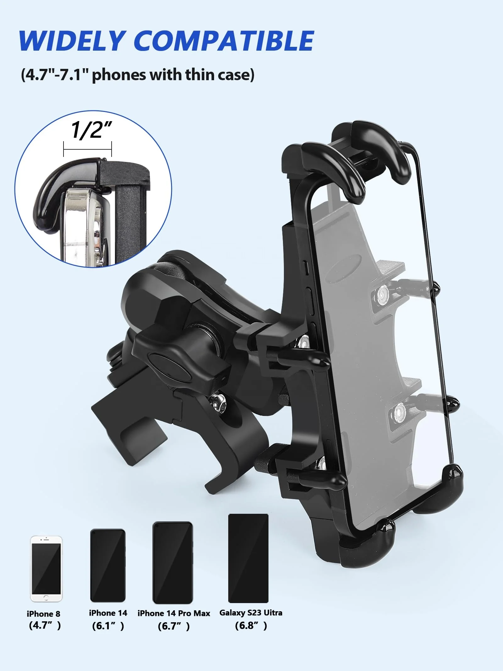 Motorcycle Phone Mount Aluminum Heavy Duty UTV Phone Holder Fit
