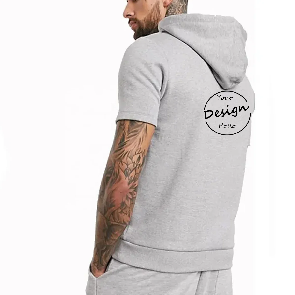 JL1018C Wholesale New Design French Terry Short Sleeve Hoodie Embroidery Streetwear Hoodie T Shirt for Men