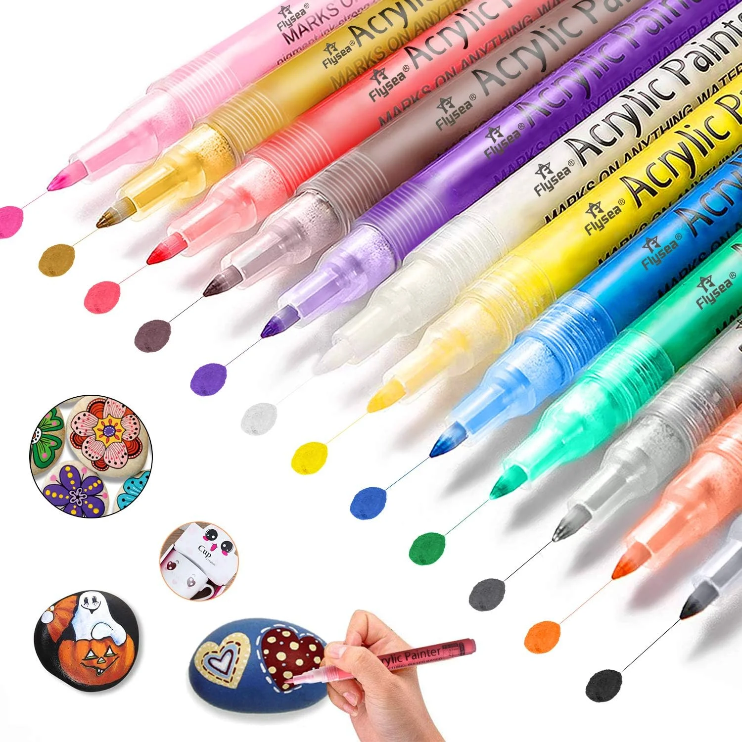 Bviewart Extra-fine Tip,12 Colors Acrylic Paint Pens For Rock Painting ...