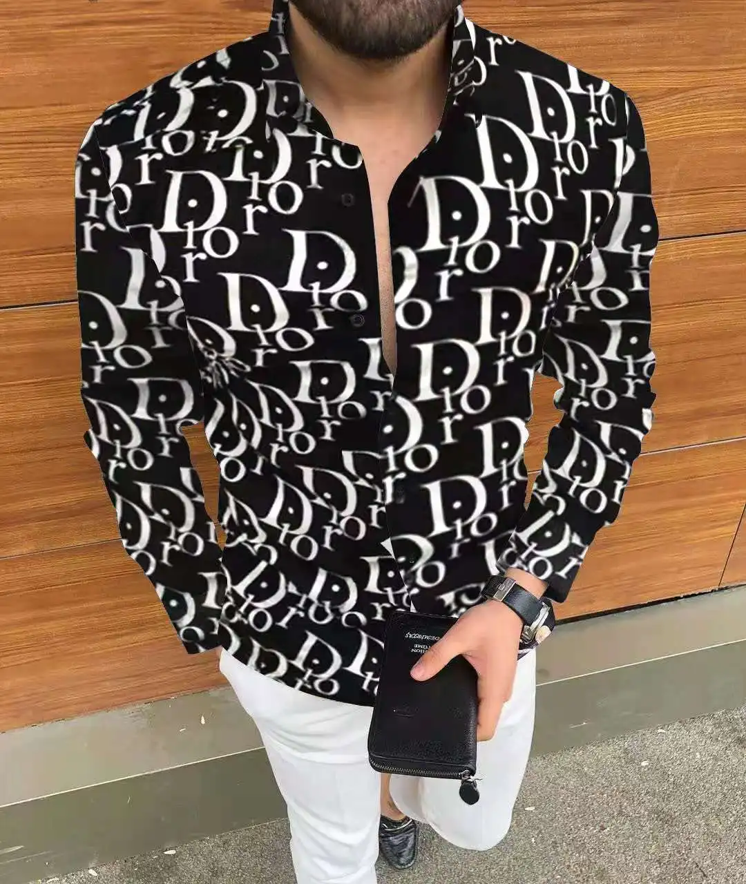 Wholesale Lion printed Men's Shirts 2022 new fashion Long Sleeve Shirt plus  size Single button turn down spring Men Clothing From m.