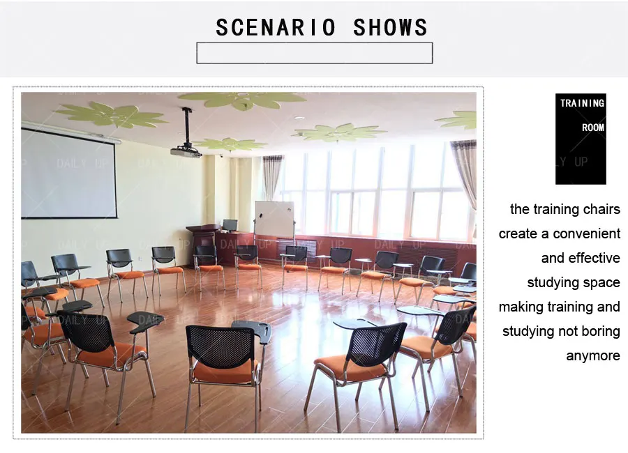 Fabric Padded School Chair Training Chair with Writing Tablet Stackable Conference Tablet Chair Wholesale