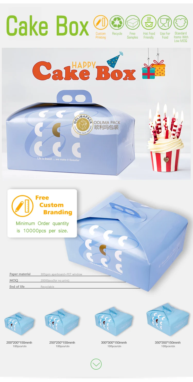 Foldable custom white paper cup cake packaging box with clear window manufacture