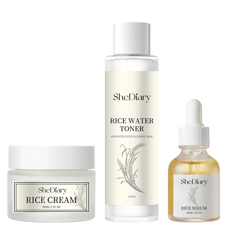 Shediary, etiqueta privada, cuidado Facial hidratante, iluminador, agua de arroz orgánico, tónico Facial, crema de suero Facial, conjunto para el cuidado de la piel