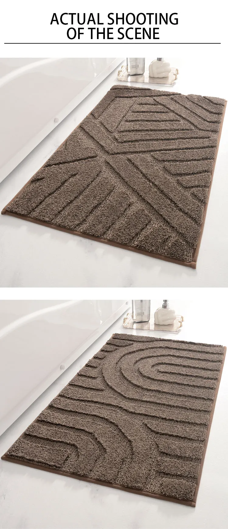  High Quality Easy Clean Non-slip Bath Mat Carpet Fluffy Soft Plush Stripe Shower Bathroom Mat supplier