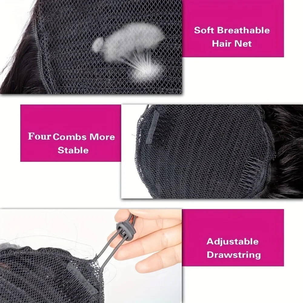 Body Wave Ponytail Human Hair Drawstring Remy Extensions Natural Black_voghion.com