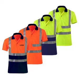 EN20471 Hi Vis Work Clothes Short Sleeve Reflective Construction High Viz Visible Road Traffic Safety Polyester Workwear Shirt