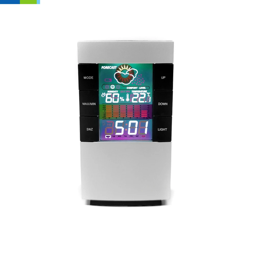 Colorful LED Back Light Weather Forecast Clock 12 Hour Thermometer Trend Silica Gel Alarm Wall Clock Home Decor Smart Speaker