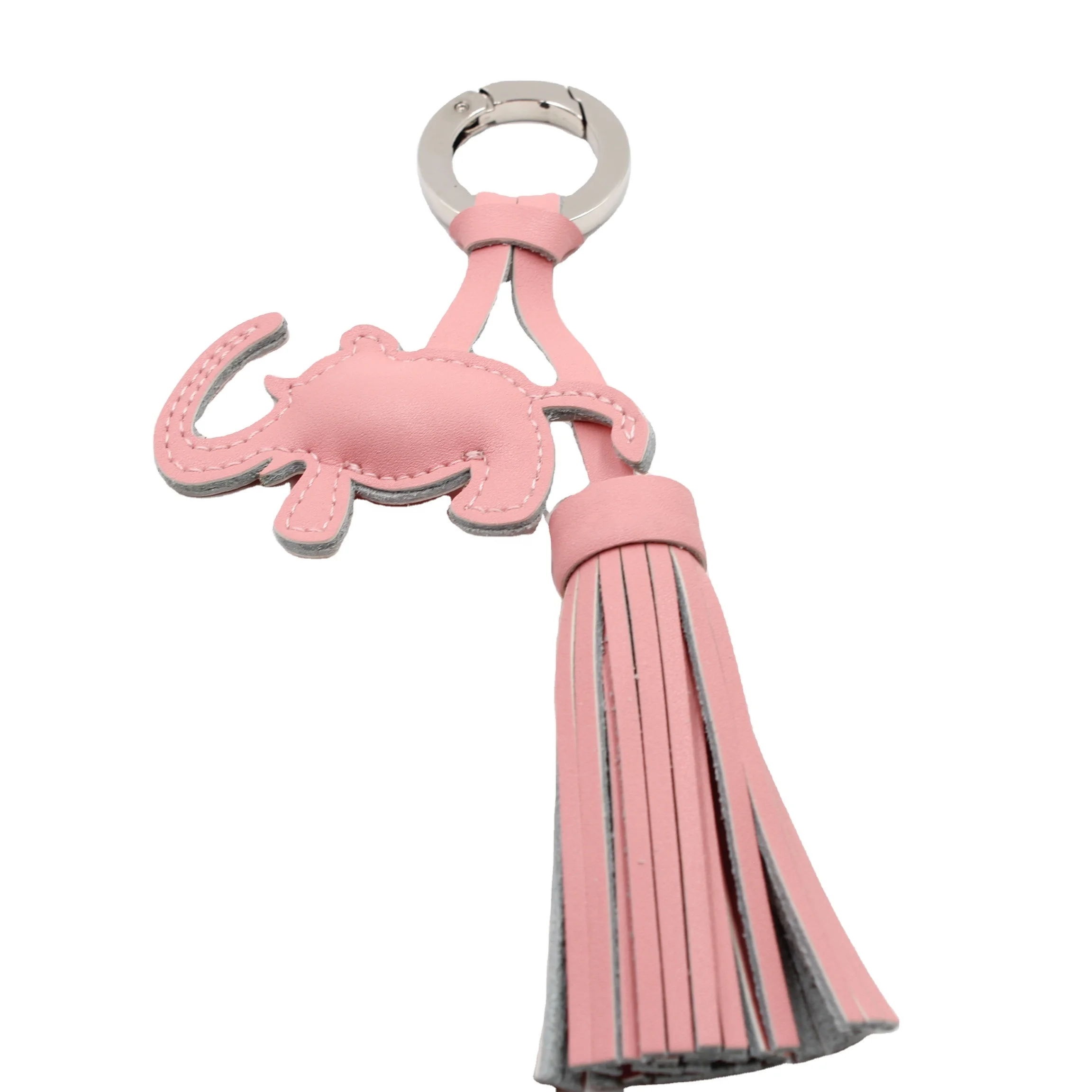 Custom Elephant Leather with Tassel  Keychain for Backpack Decoration Accessories Printing logo Cartoon Animal Leather Keychain