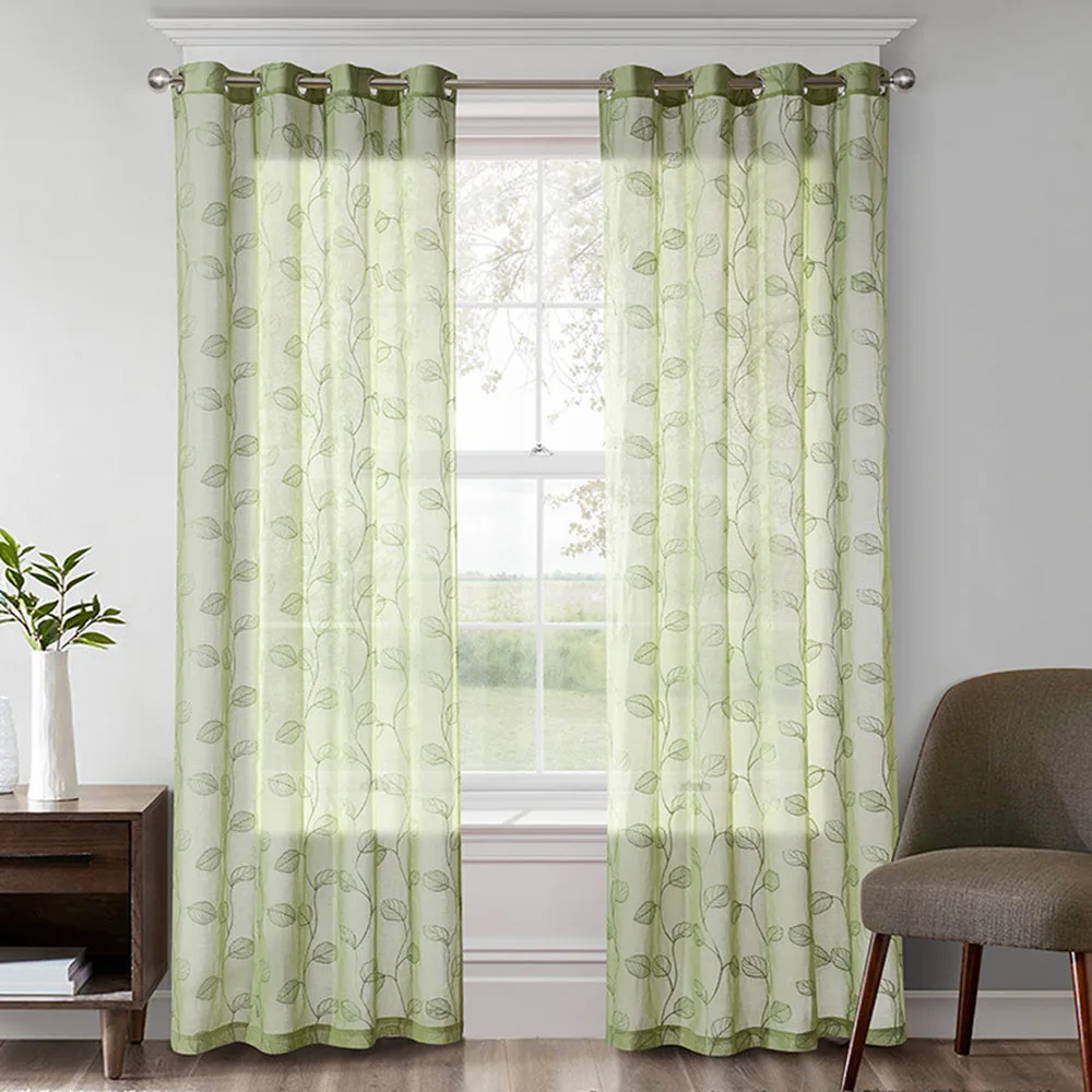 Simple Brief Contemporary Multicolor Embroider Indoor Living Room Canteen Balcony Window Door Floral Cloth Curtain