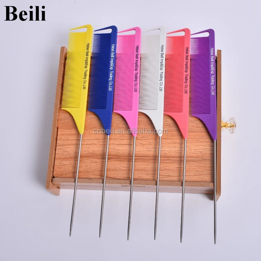 Оптовая продажа, уход за волосами, частная торговая марка, логотип на заказ, длинные пластиковые гребни, крысиный хвост, угольный разделитель, пластиковая расческа для волос