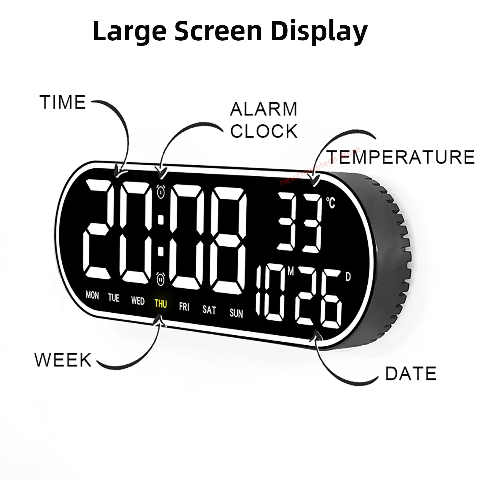 Wall-Mounted Large LED Digital Wall Clock with Temperature Date Week Display Alarms Clock Timer Countdown