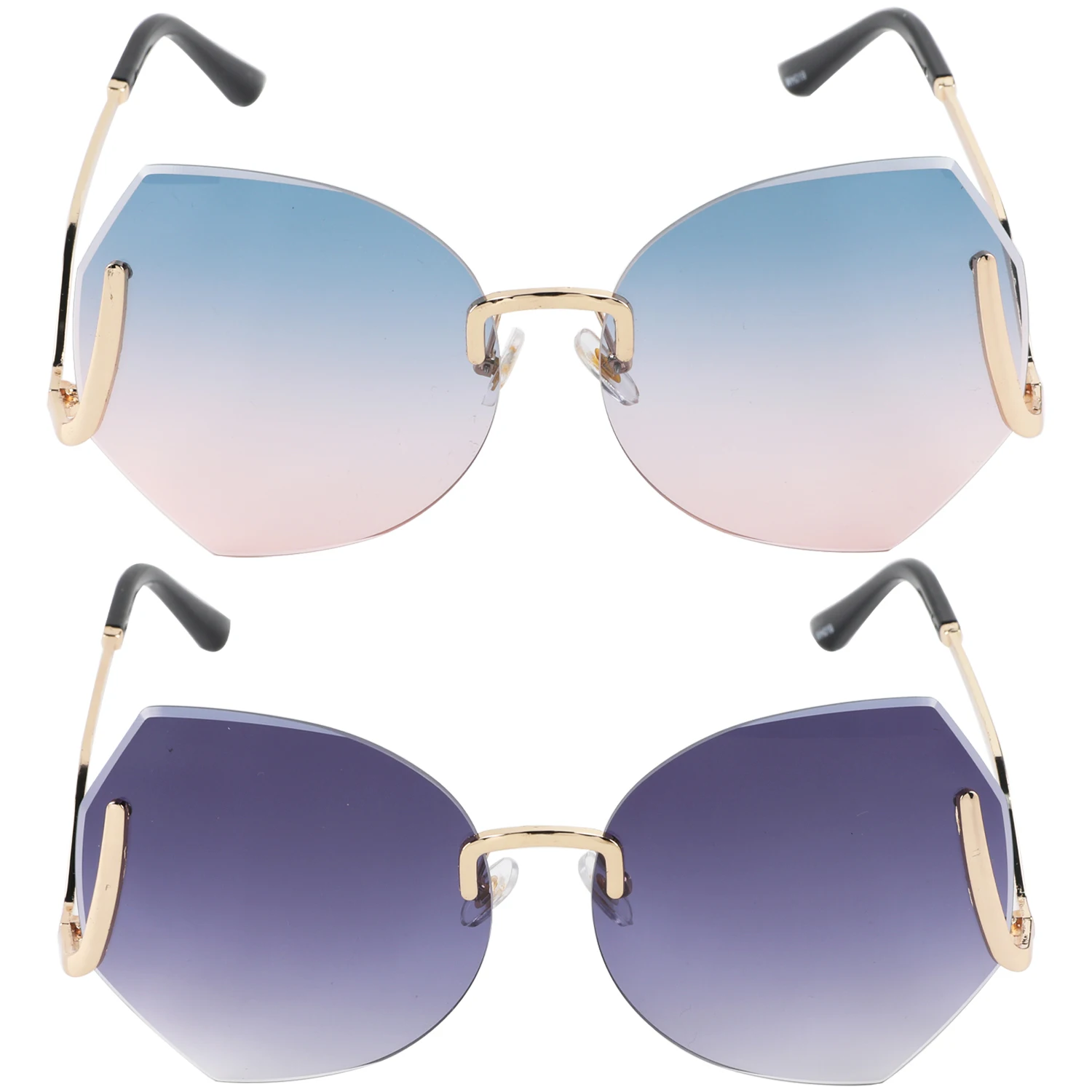 New Rimless Curved Leg Sunglasses Color Ocean Sheet Metal Women's