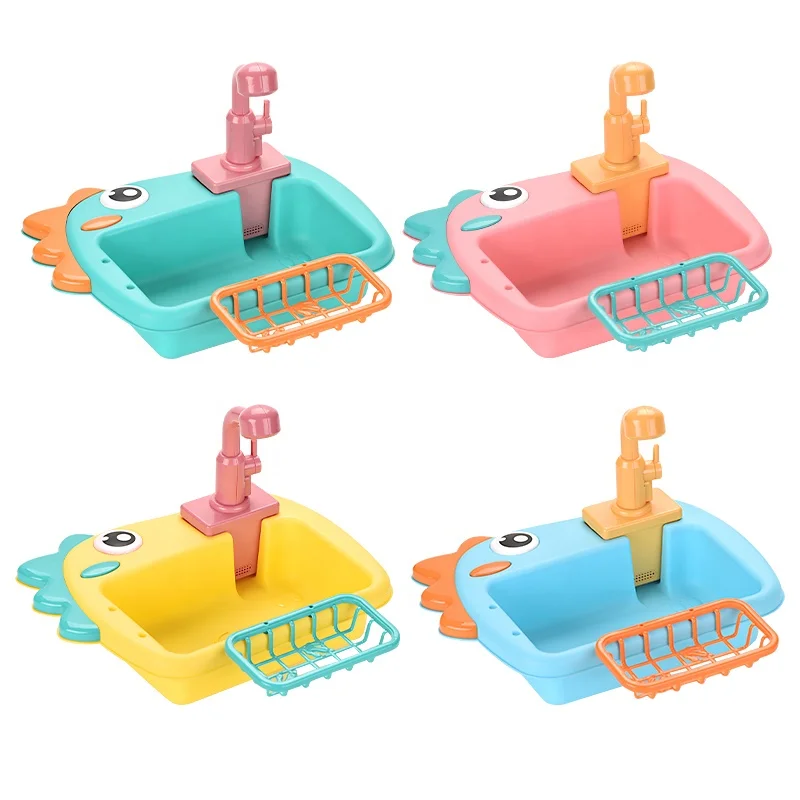 Double Fishing Mode Electric Dinosaur Dishwasher Play Kitchen Sink Tap Toy  Kids Pretend Play for Girls