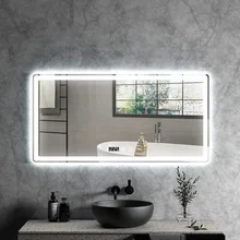 2024 modern wall mounted Illuminated bathroom LED mirror with clock and defogger