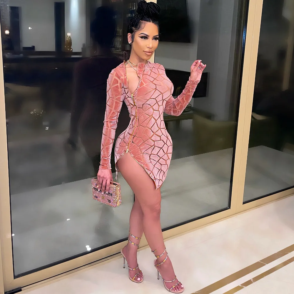 white christmas dresses Mesh Sexy Party Dress Mini Long Sleeve Black 2022 See Through Women Bodycon Dresses Club Autumn Winter