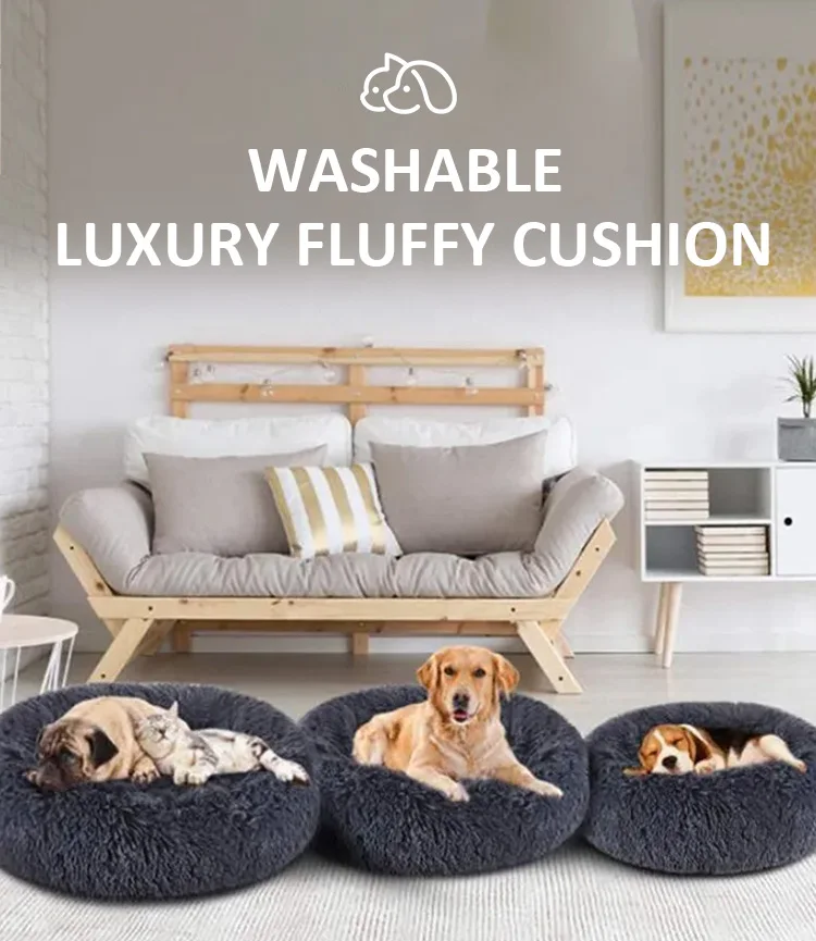 Wholesale Custom Luxury Plush Fluffy Large Donut Pet Bed Dog Beds Round