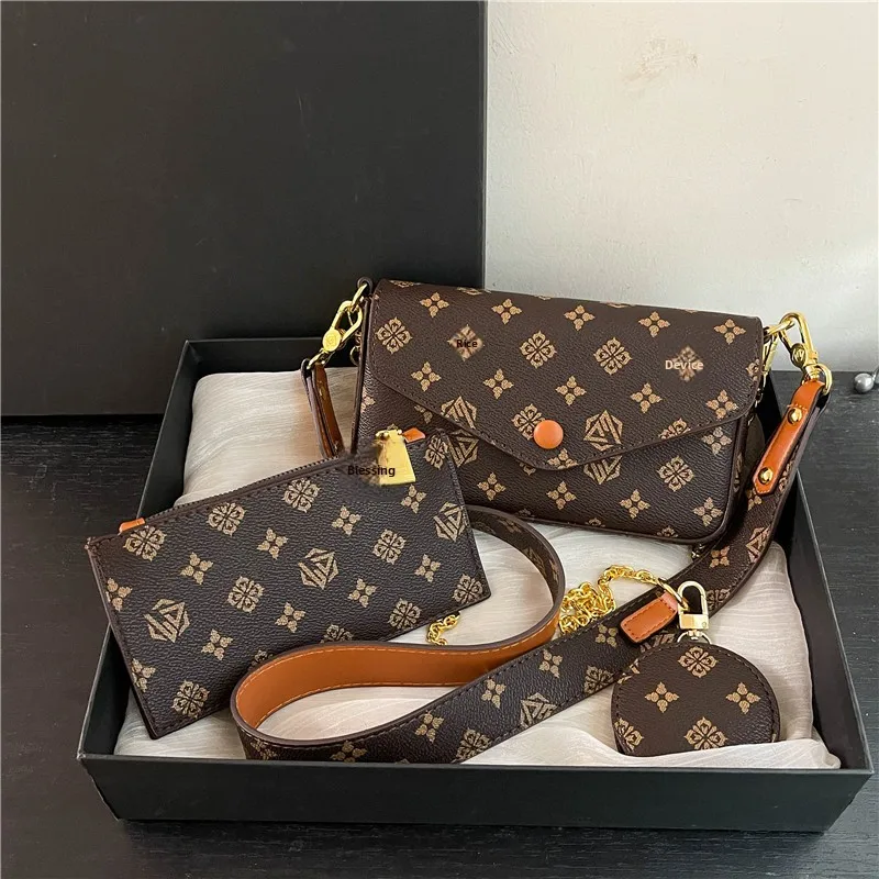 Vintage-pattern Chain PU Mini Square Two-strap Gender-neutral Spring ZIP Closure Versatile Three-in-one Shoulder Bag