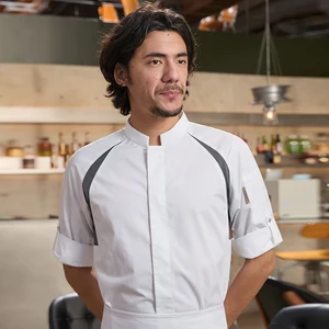 Tesimei Men's High-End Four-Season Long Sleeve Twill Polyester/Cotton Chef Jacket for Restaurant & Bar Use