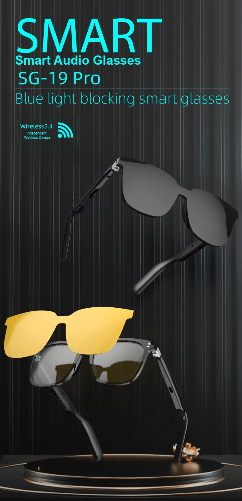 Welcome OEM Order, Factory Whole Selling Sg-19 Pro Anti Blue Light Audio Smart Glasses Bt Call Music Player Sports Smart Wearable Headset Men Outdoor Fashion Sunglasses - Buy Audio Smart Glasses smart Wearable Headset outdoor Fashion Sunglasses