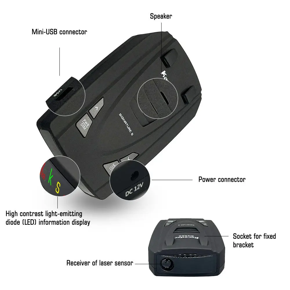 12V 360 Degree Monitoring English Car Radar Detector Auto LED Display Voice Alert Device for USA