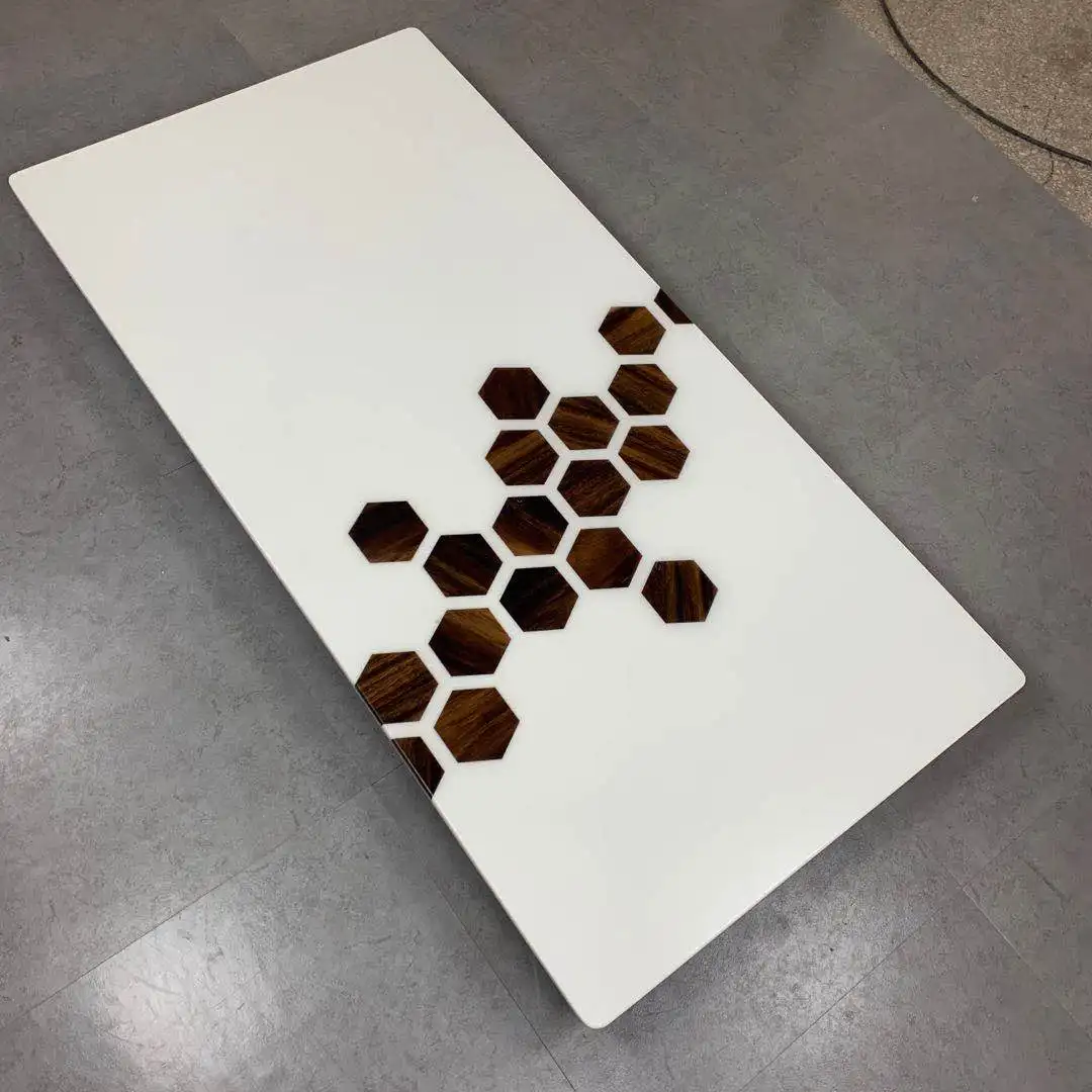 Walnut Wood High End Special Design Dinner With Shell Clear Water Honeycomb Black River Dining Epoxy Resin Office Table