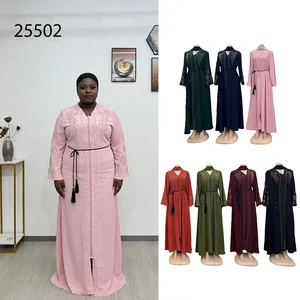 New Wholesale Middle Eastern Women Muslim Clothing Robe V-neck Long Sleeve Fashion Dress