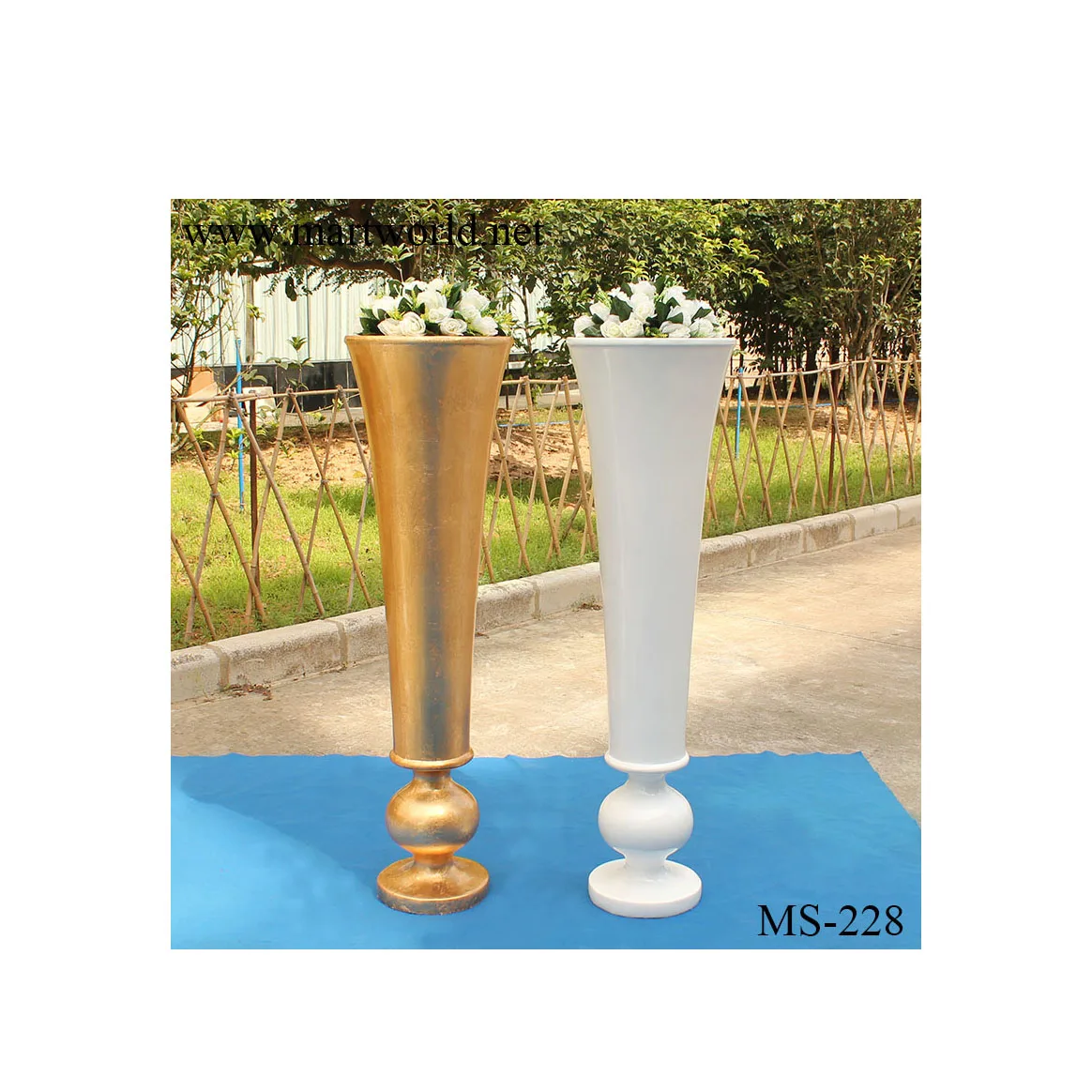 Fiber Glass Vase Centerpieces White Gold Vase Stripe Large Tall Vase ...