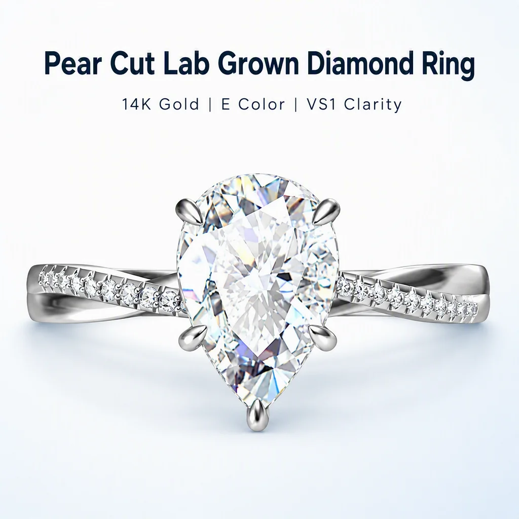 14K Gold Pear Cut Lab Grown Diamond Ring Pear Round Lab Created Diamond Engagement Ring Lab Diamond Rings for Women