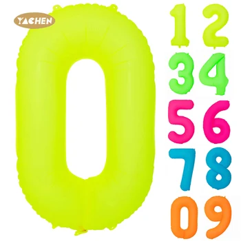 YACHEN Fluorescent Rose Red/Yellow/Green/Blue 40inch Giant Foil Helium Number Balloons for Neon Birthday Party Decorations
