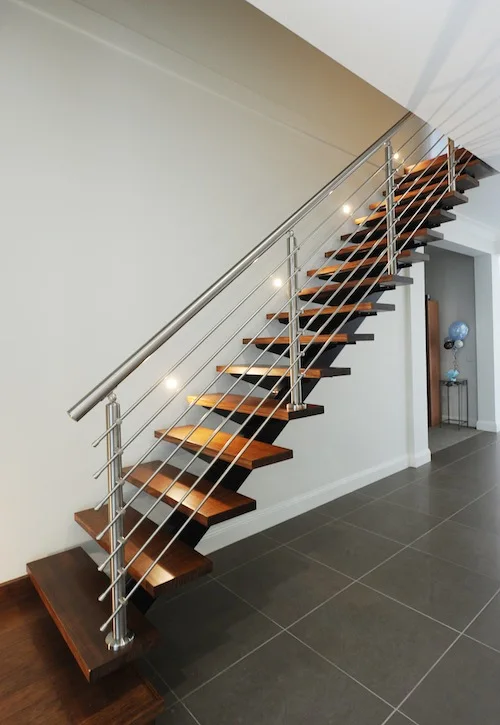 modern indoor standoff glass railing straight stairs with beech wood manufacture