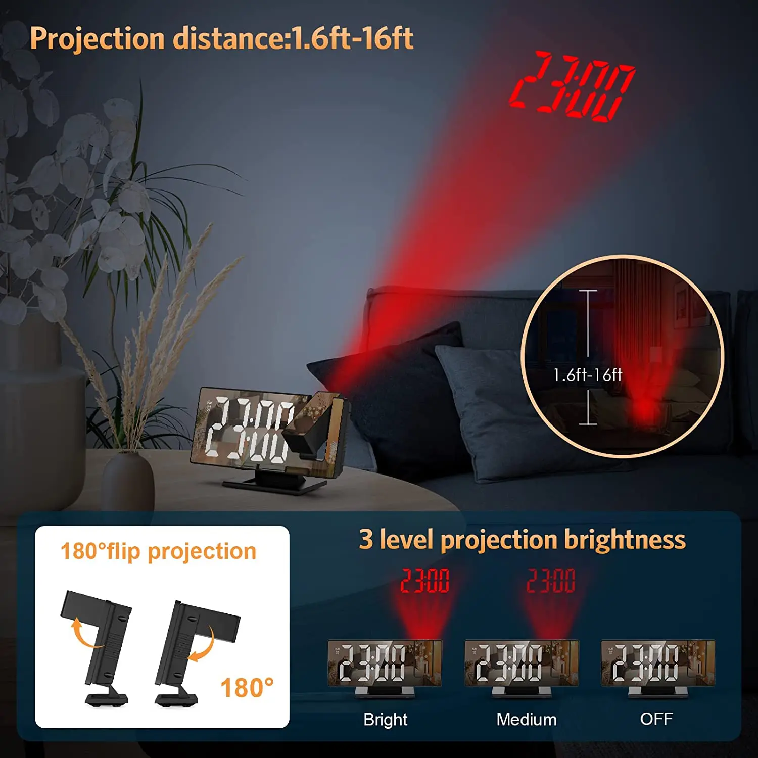 Desktop Electric Digital Projection Mini Light Alarm Table Mirror LED Clock With Time Projector