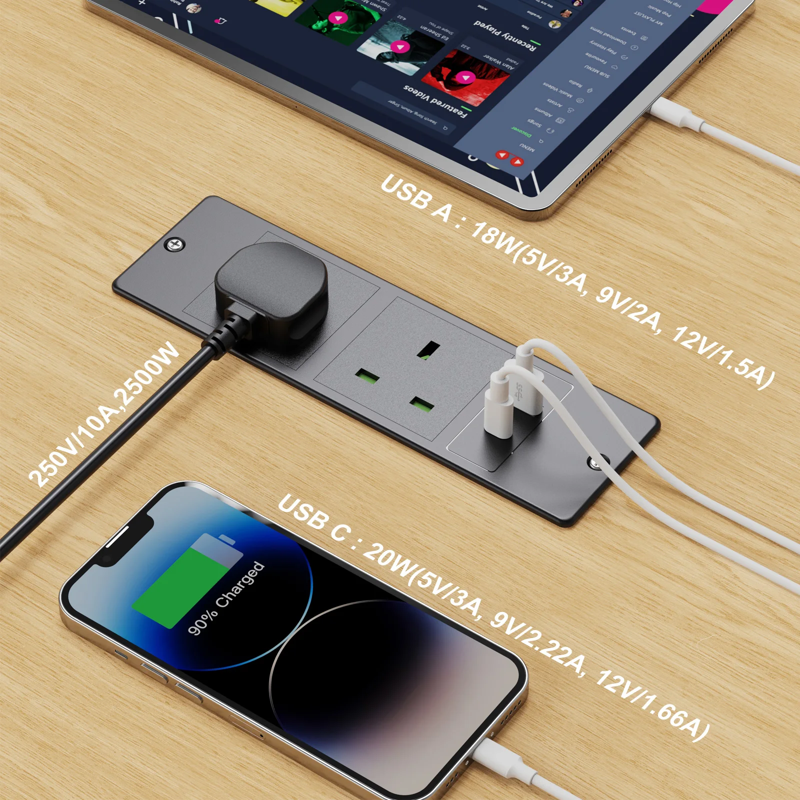 Usbc Socket Build In Uk Power Plug Recessed Desktop Usb Power Outlet Built In Table Power ...