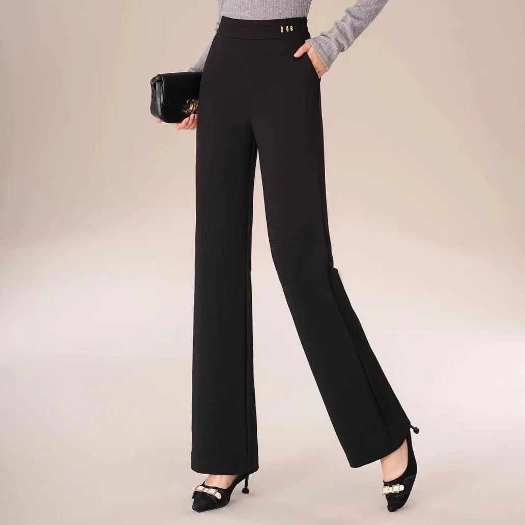 2025 Autumn-Winter Collection - New Loose Straight High-Waist Casual Pants in Size - Slim Fit Design with Solid Pattern