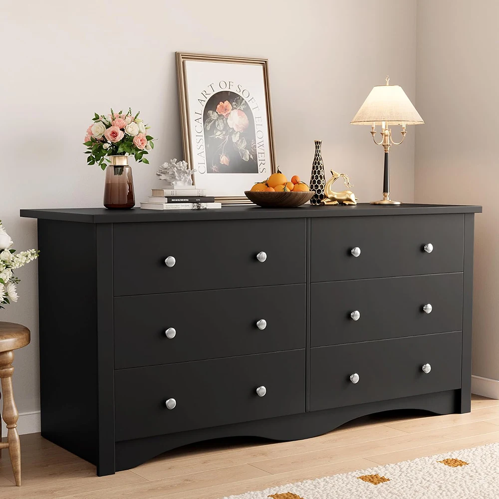 product black modern wood 6 drawer dresser for bedroom storage chest of drawers for hallway living room entryway-3