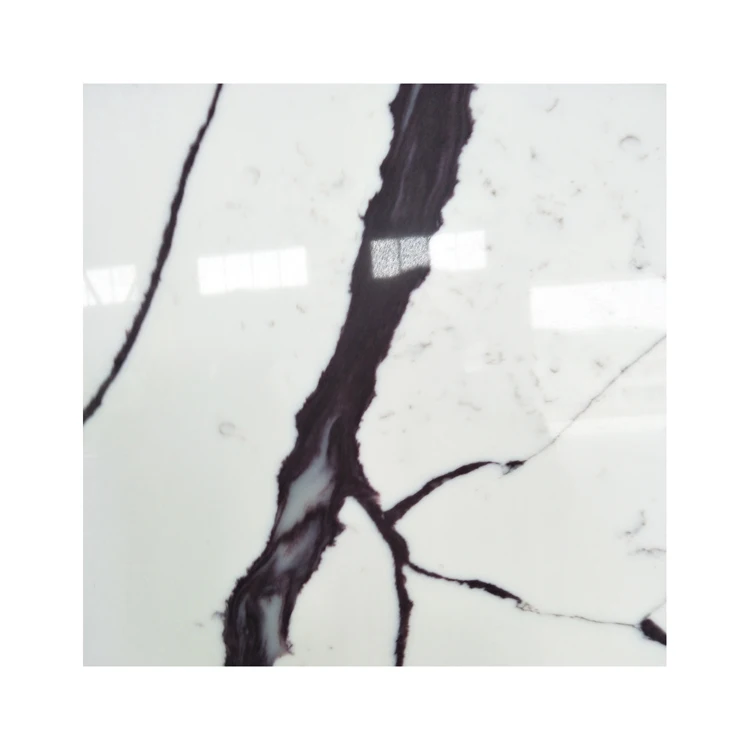 SH STONE Artificial Quartz Slabs White Color With Purple Veins Calacatta White Quartz Stone for Countertops