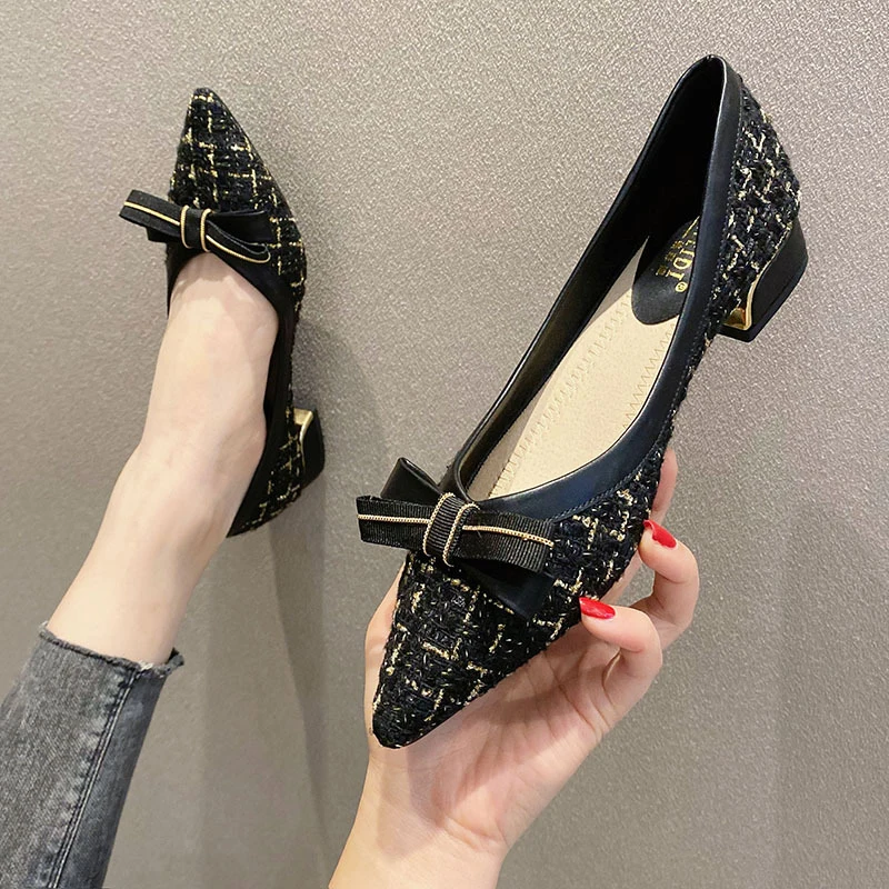 Y 35-43 Plus Size Bow Single Shoes Women's 2.5CM Block Heel New Heels Soft Sole Pointed aperçu 3