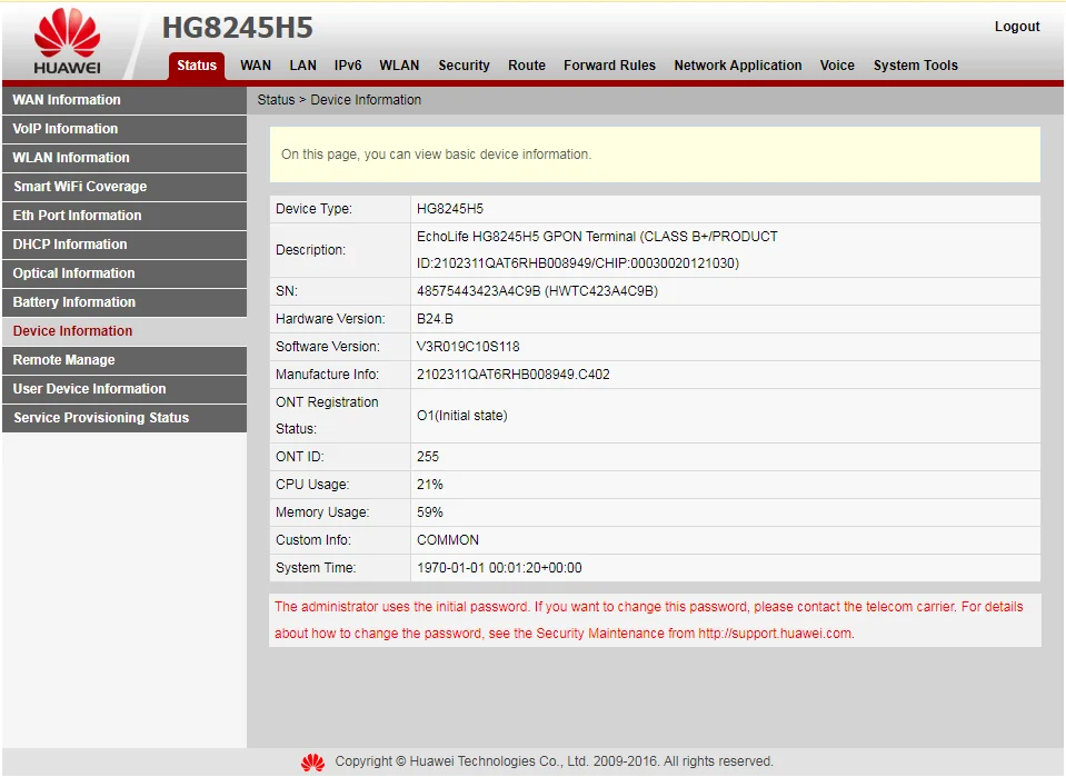 kata sandi huawei hg8245h