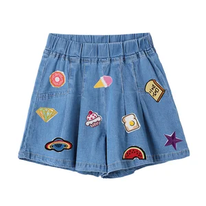 Wholesale Custom Patchworks Kids Clothes High Waist Shorts Casual Denim Shorts for Summer