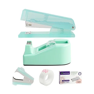 Green Office Supply Accessories Set With Stapler Set Tape Dispenser Tabs Staple Remover