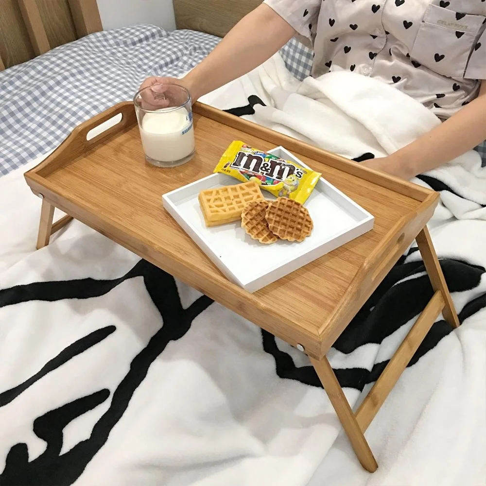 Bamboo foldable laptop desk breakfast table trays for bed