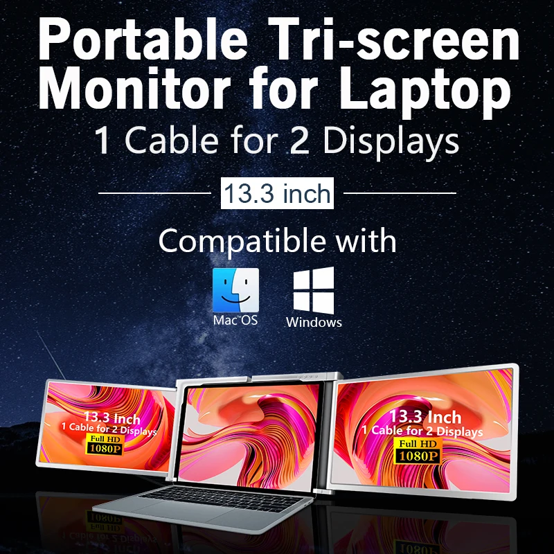 13.3 Inch Dual Monitor - Portable Screen Extender for Laptop